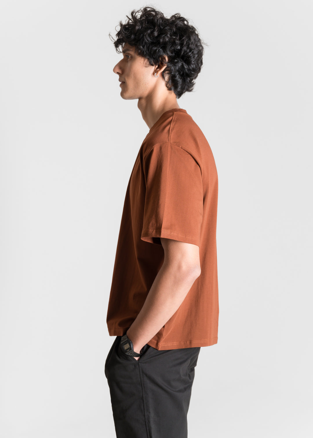 Stretch Box-Fit T-shirt — Brick Brown