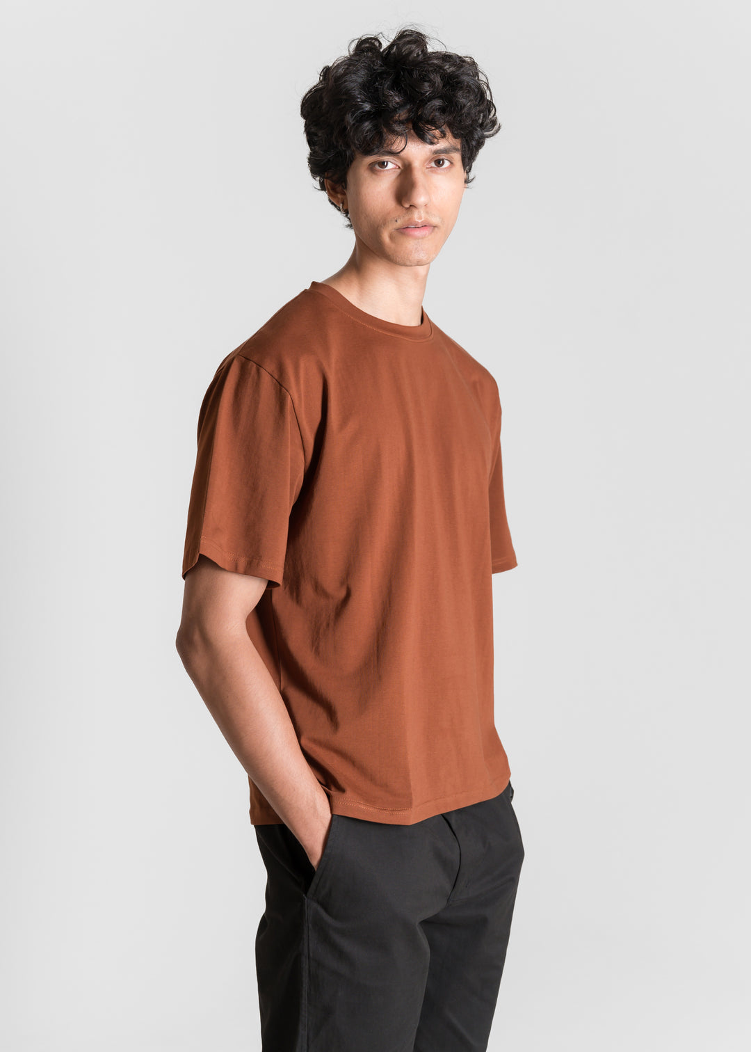 Stretch Box-Fit T-shirt — Brick Brown