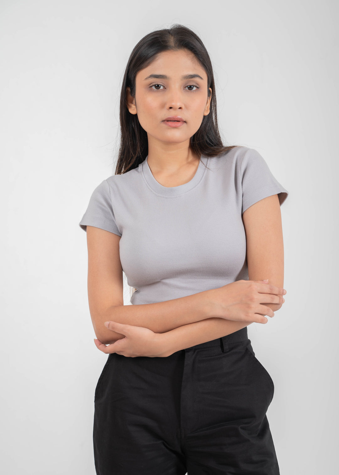 Ribbed All-Day Crop Top — Grey