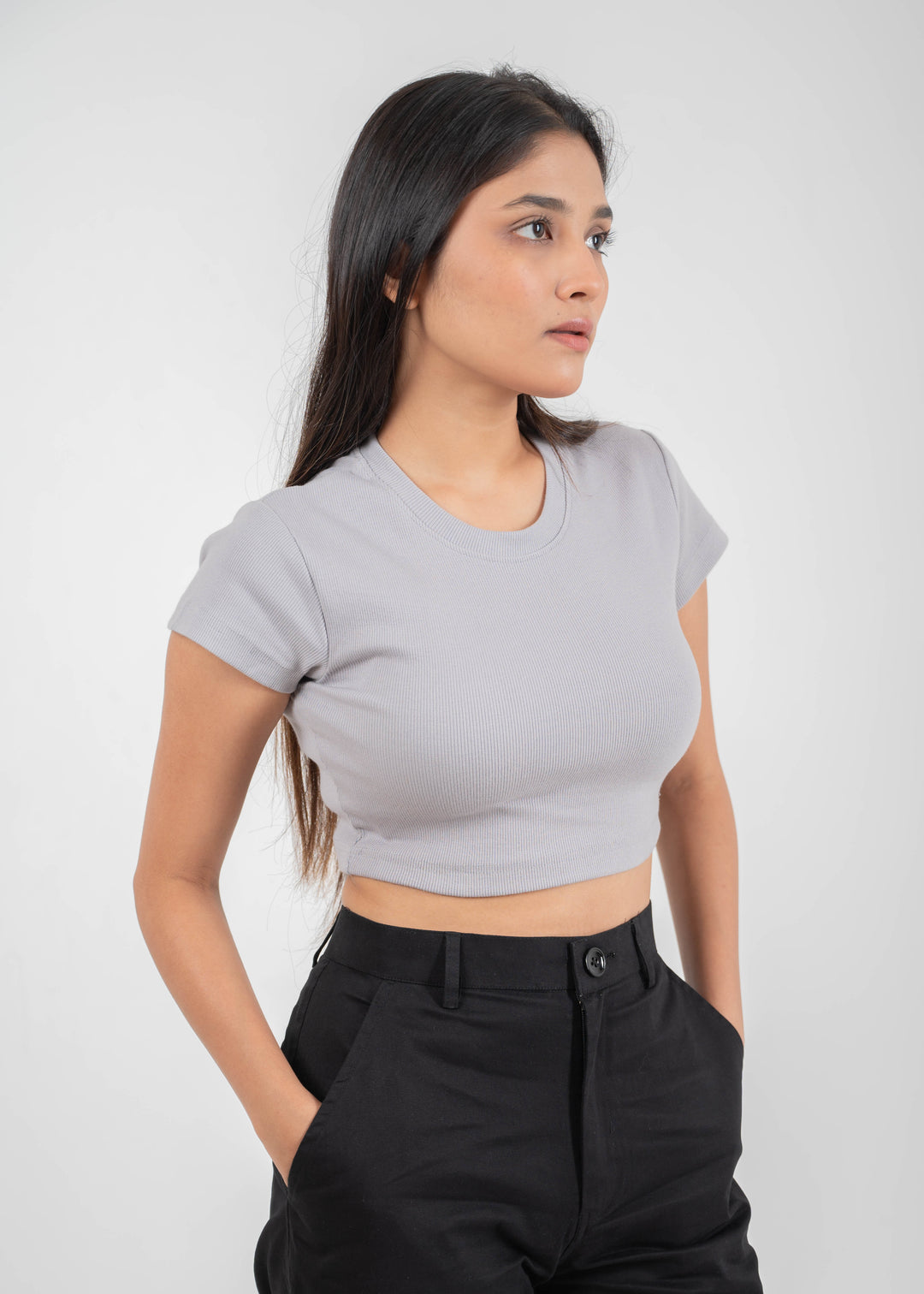 Ribbed All-Day Crop Top — Grey