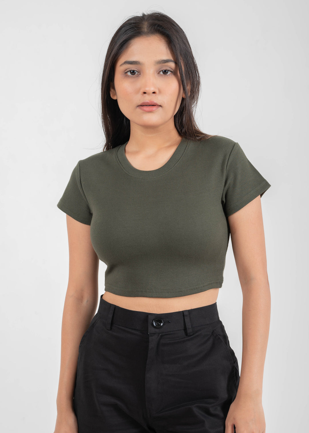Ribbed All-Day Crop Top — Olive