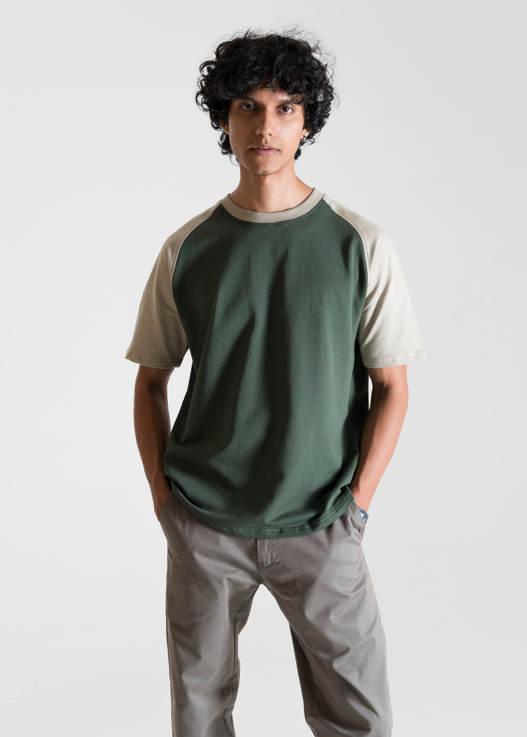 Heavy Relaxed Raglan T-shirt — Green & Khaki