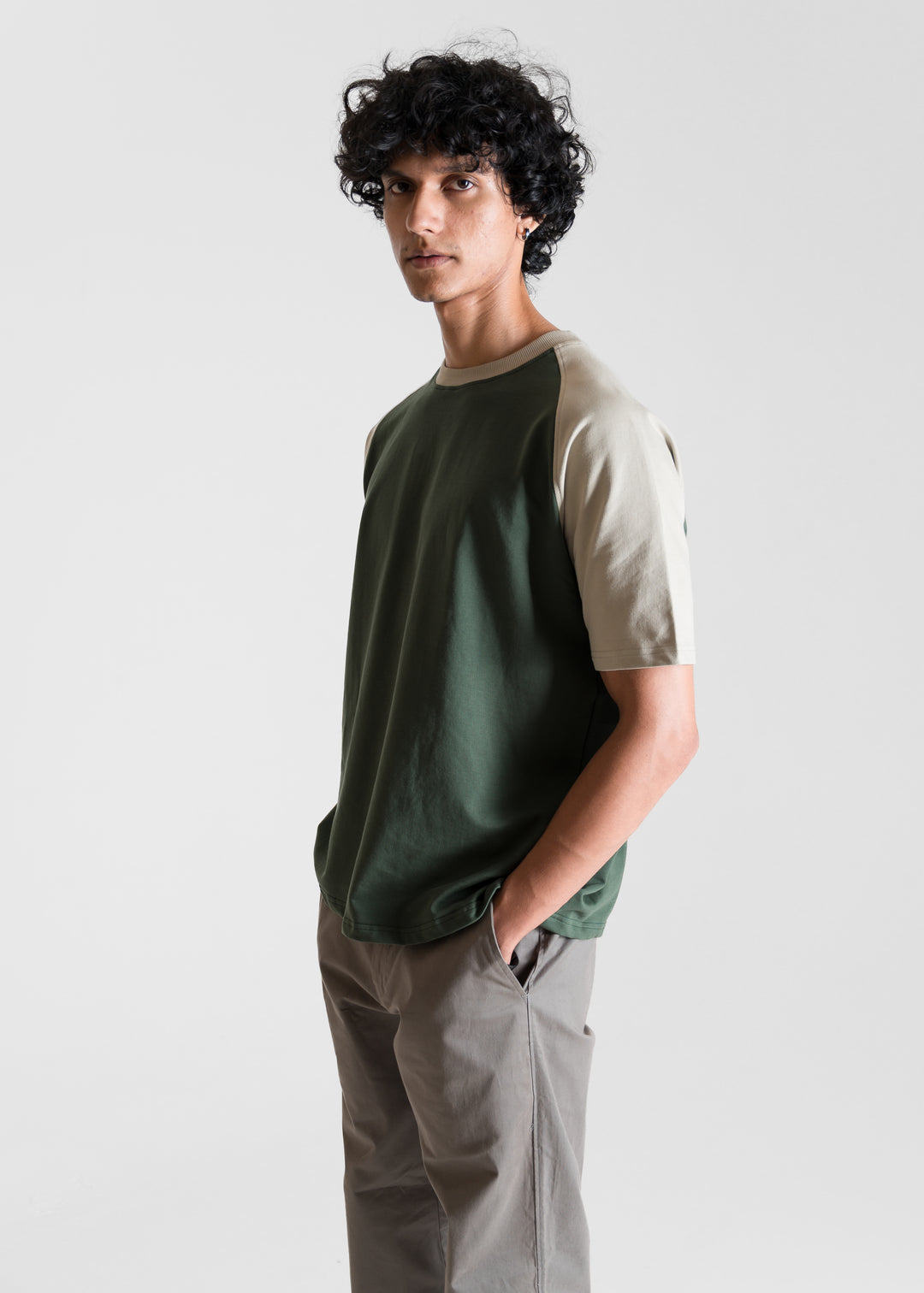 Heavy Relaxed Raglan T-shirt — Green & Khaki