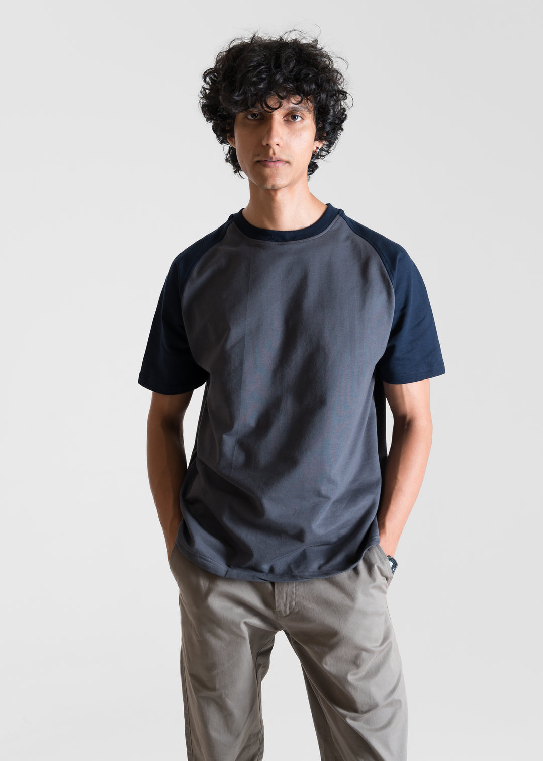 Heavy Relaxed Raglan T-shirt — Dark Grey & Navy