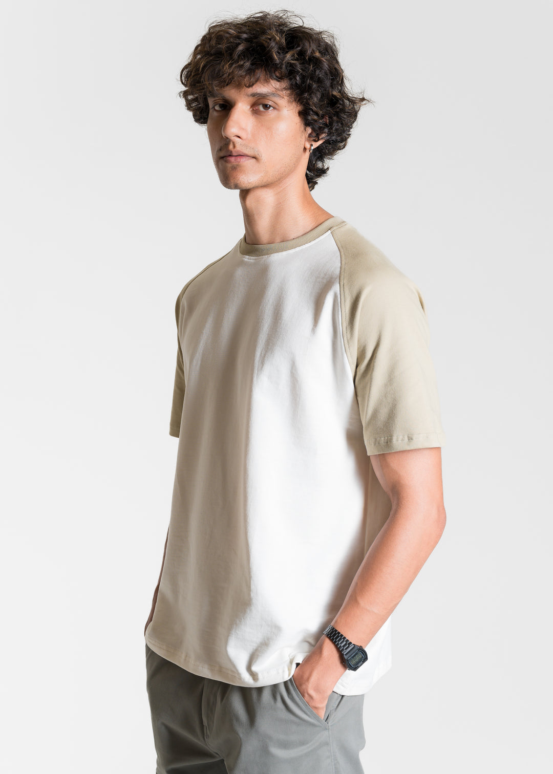 Heavy Relaxed Raglan T-shirt — Khaki & White