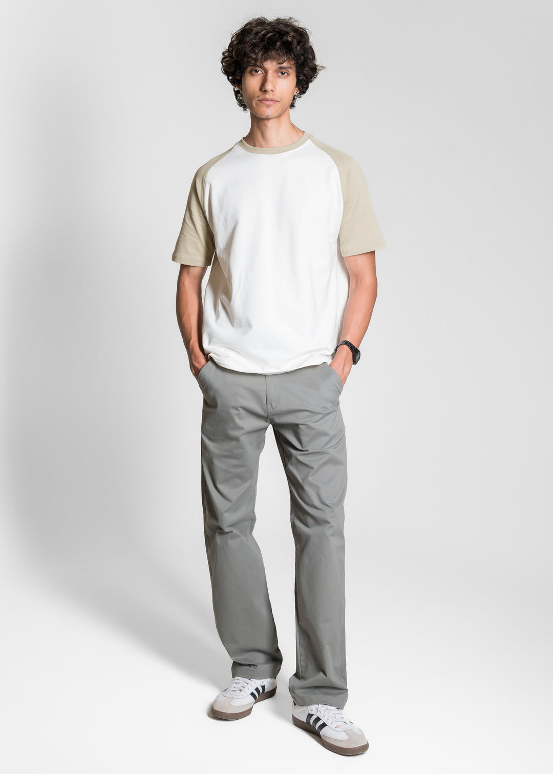 Heavy Relaxed Raglan T-shirt — Khaki & White