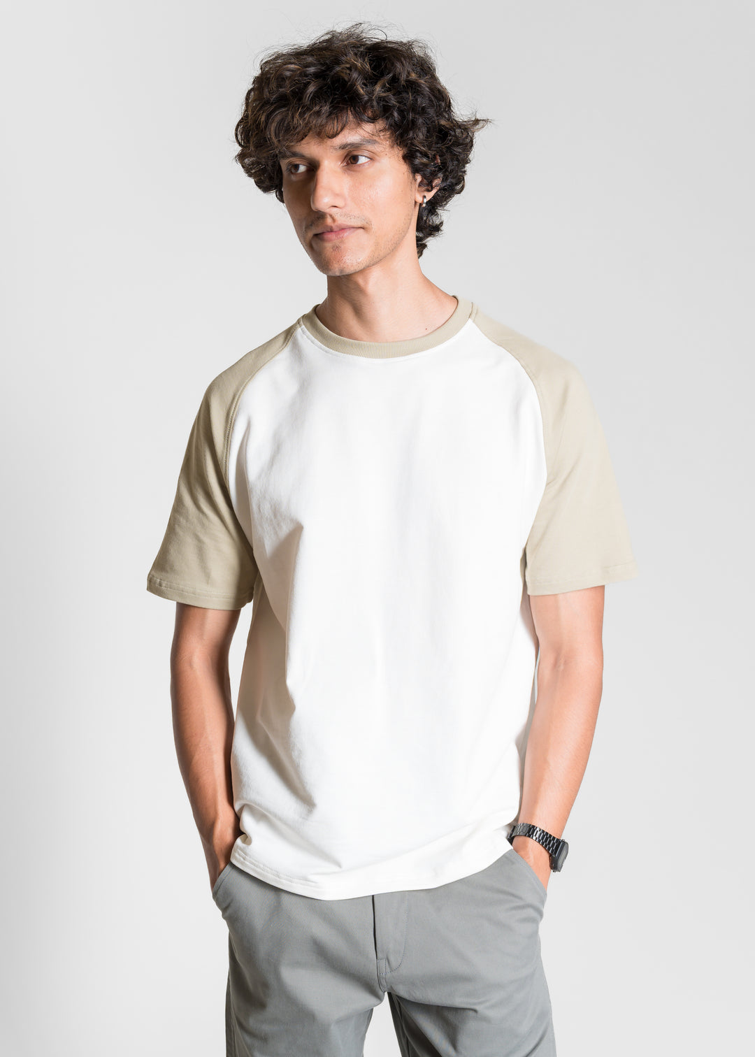 Heavy Relaxed Raglan T-shirt — Khaki & White