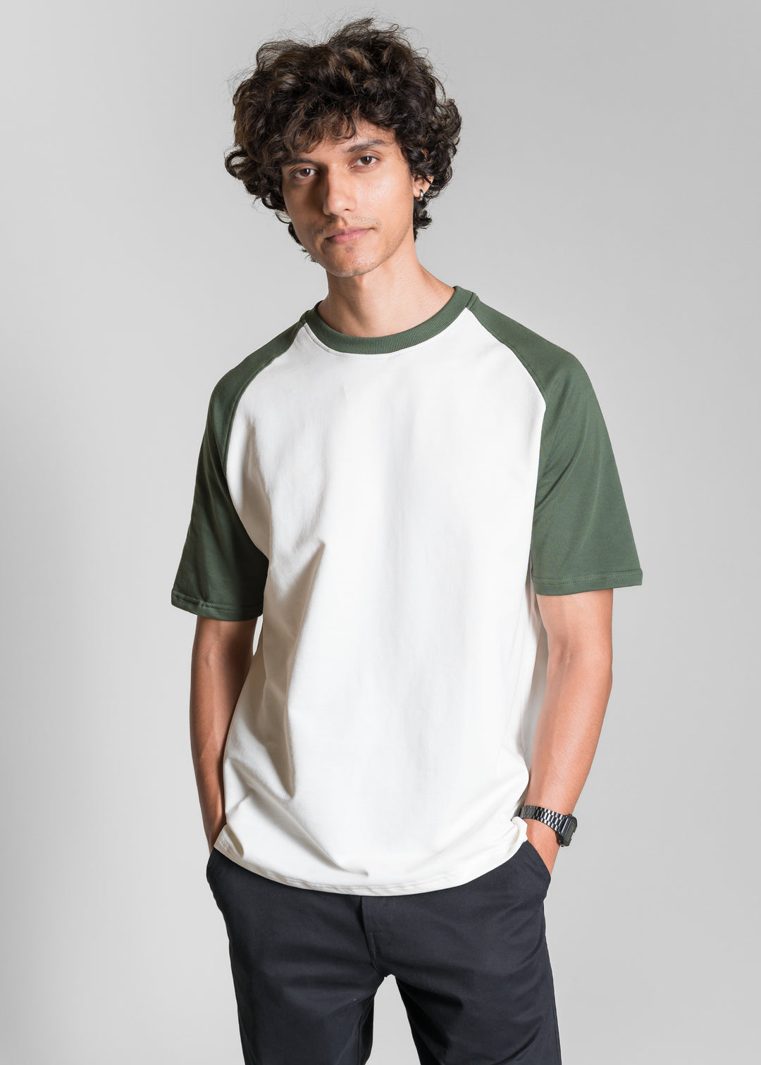 Heavy Relaxed Raglan T-shirt — Green & White