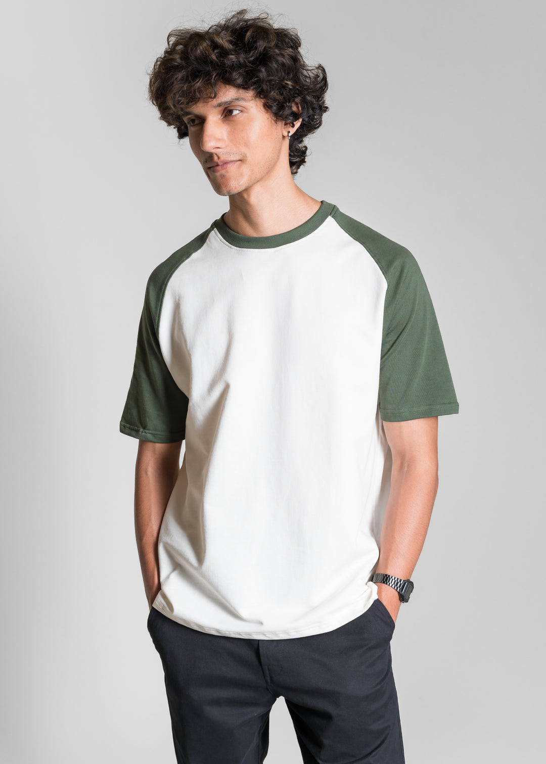 Heavy Relaxed Raglan T-shirt — Green & White