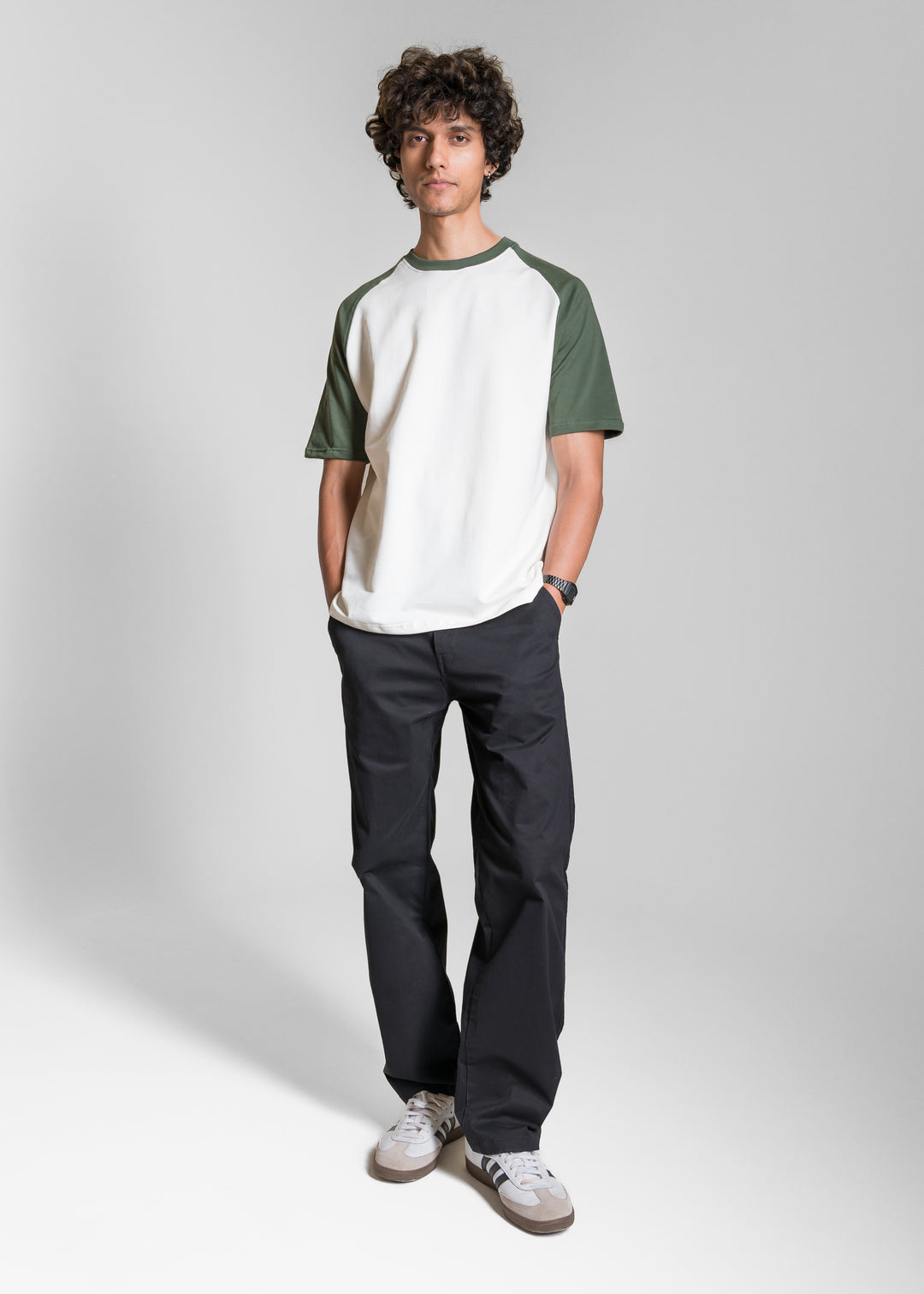 Heavy Relaxed Raglan T-shirt — Green & White