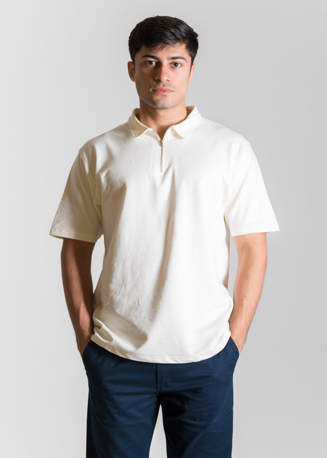 Heavy Relaxed Half Zip Polo — Off White