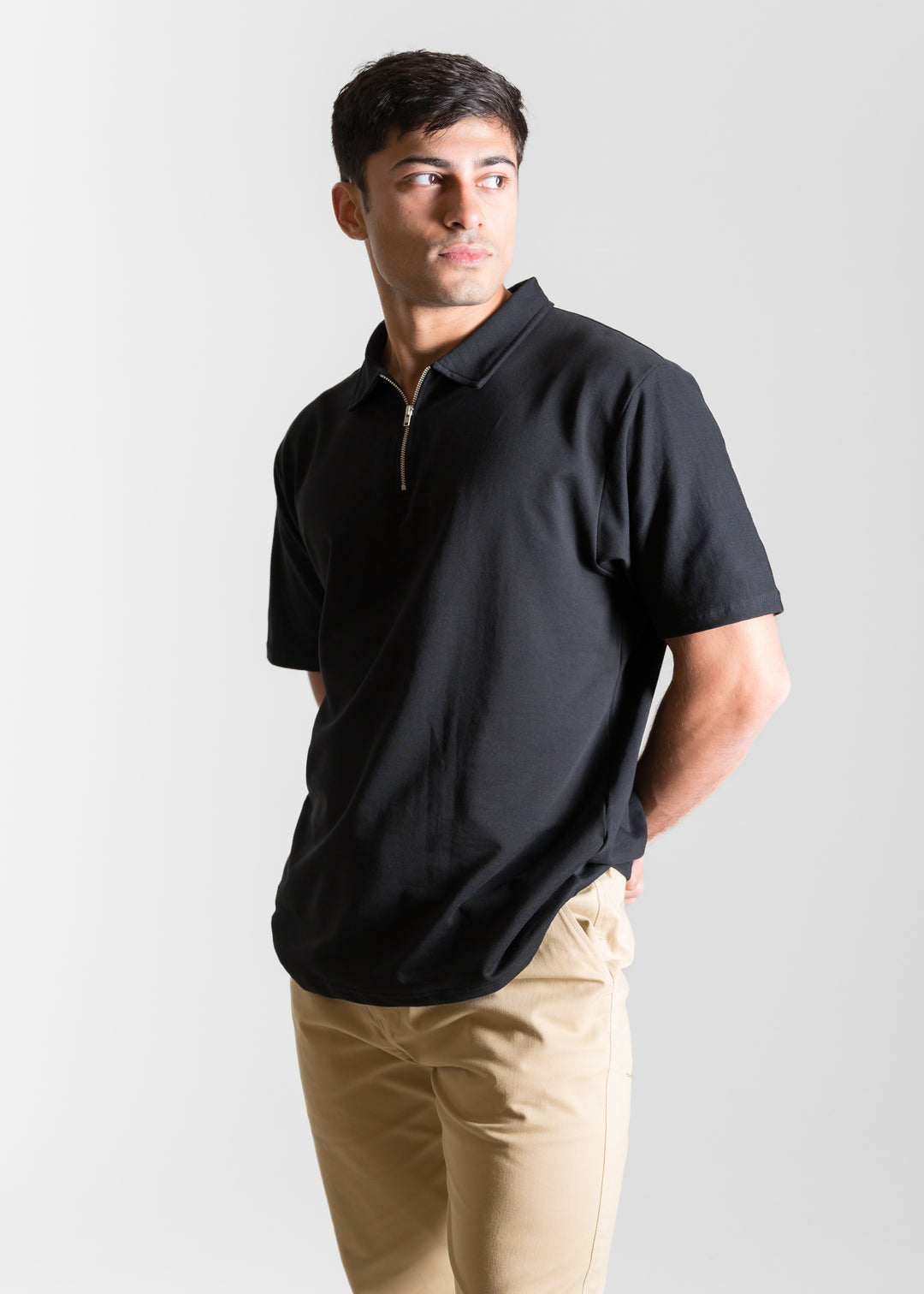 Heavy Relaxed Half Zip Polo — Black