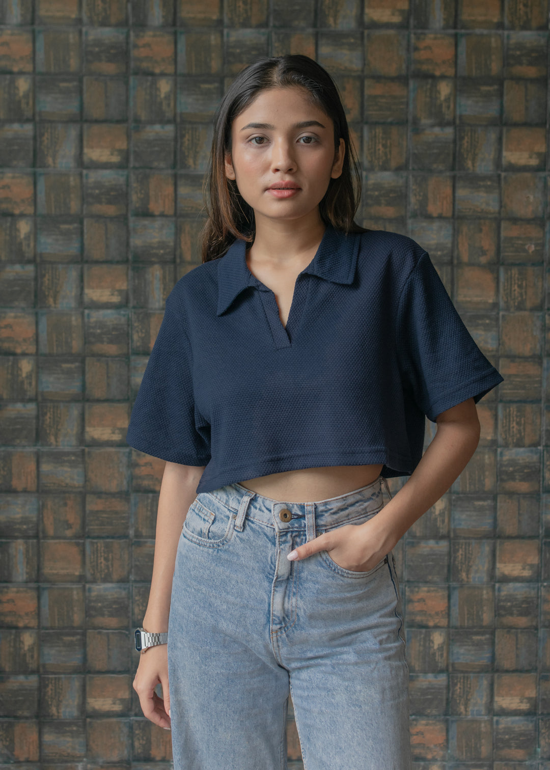 Deep Water — Cropped Waffled Polo