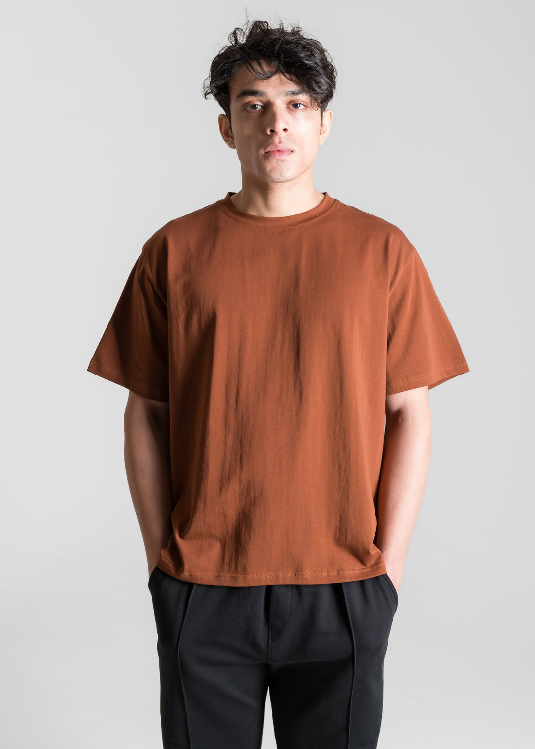Stretch Box-Fit T-shirt — Brick Brown