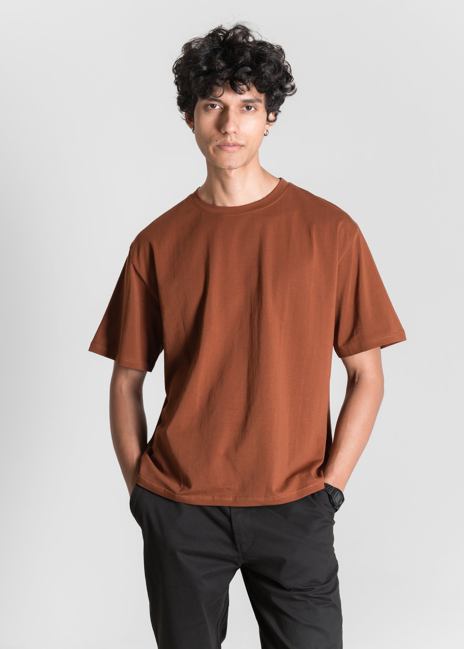 Stretch Box-Fit T-shirt — Brick Brown