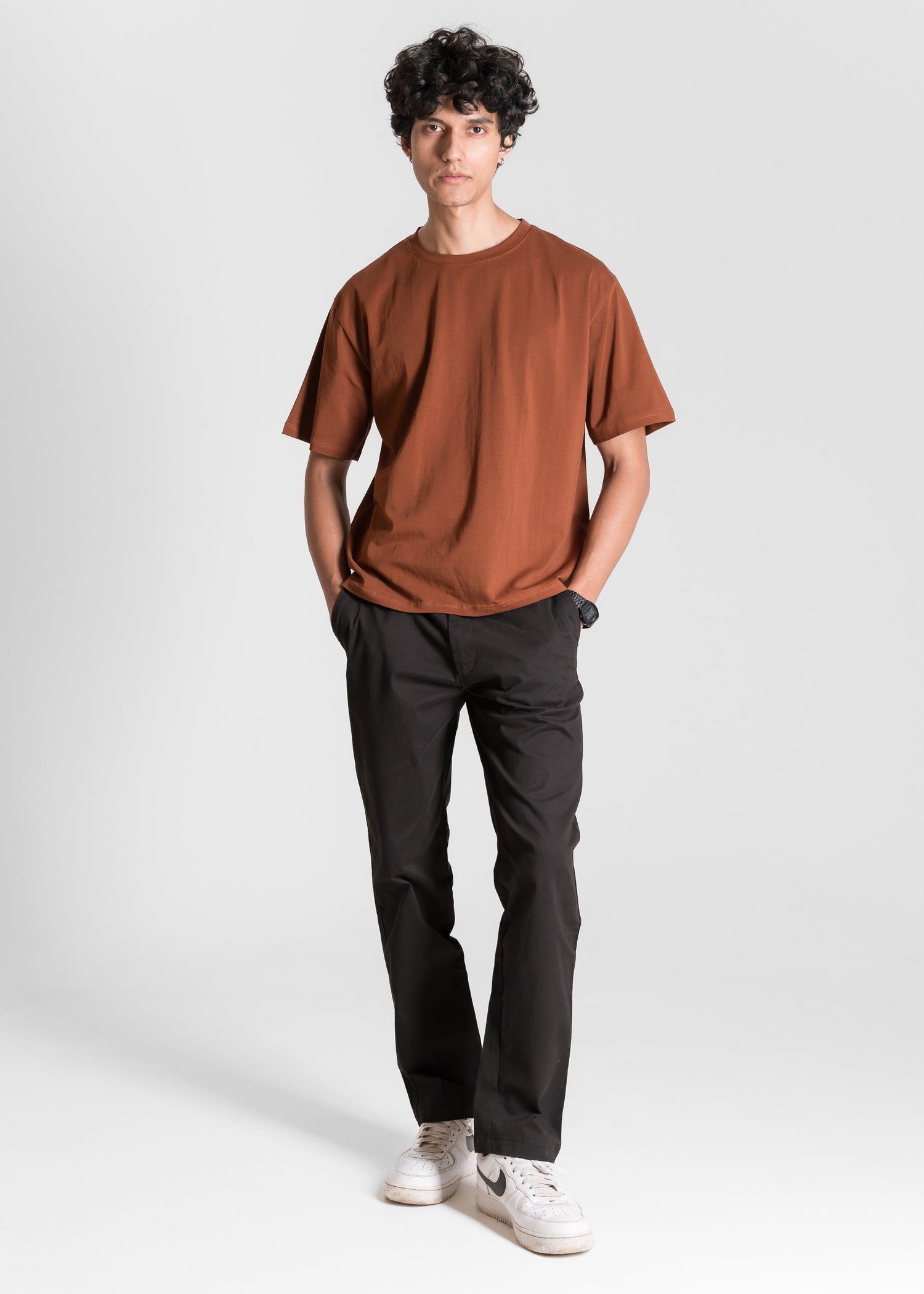 Stretch Box-Fit T-shirt — Brick Brown