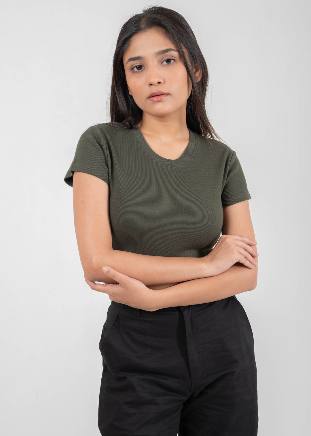 Ribbed All-Day Crop Top — Olive