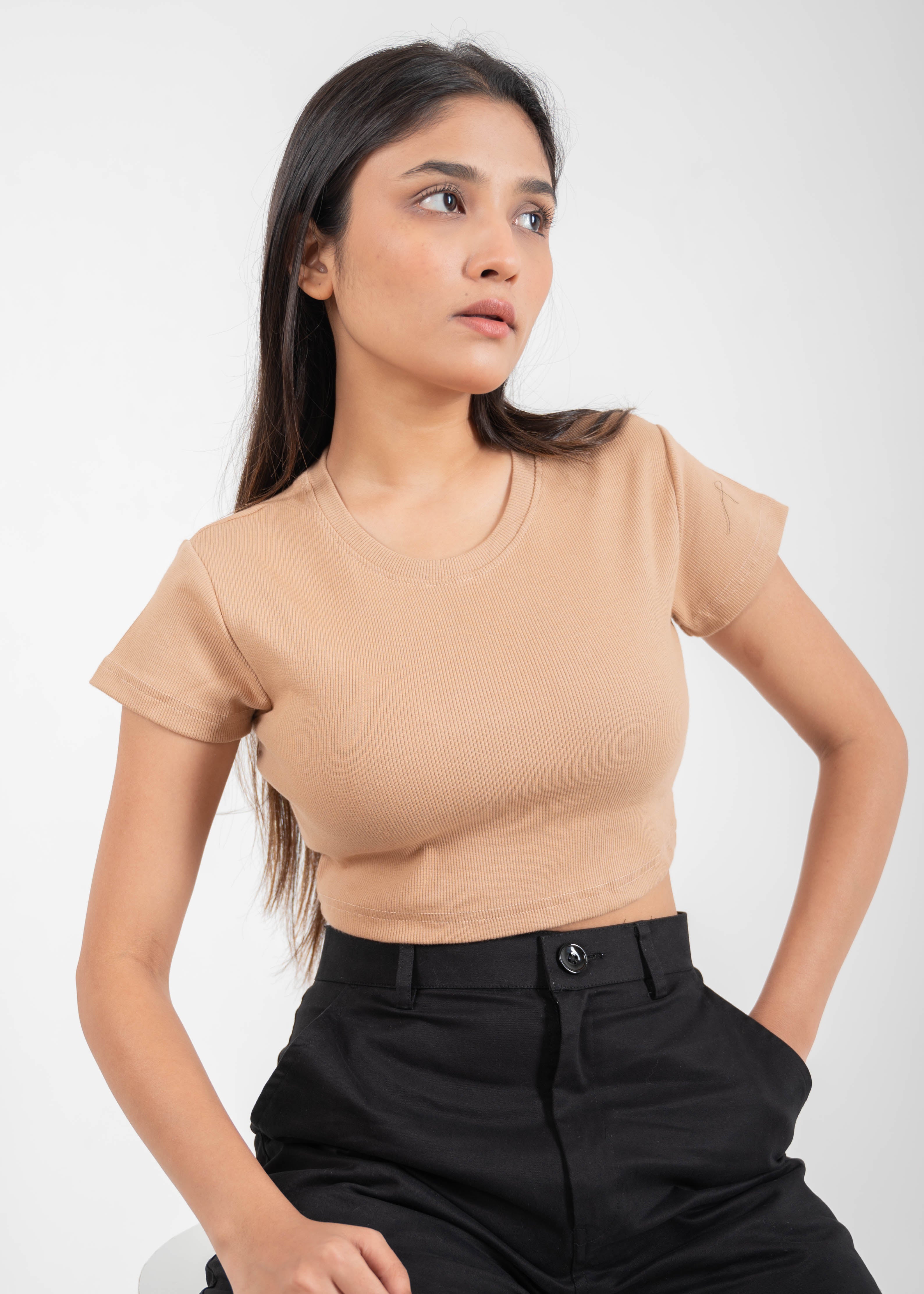 トップス KISHIDAMIKI tec cropped top beige Ribbed All-Day Crop Top — Beige – Desi Minimals