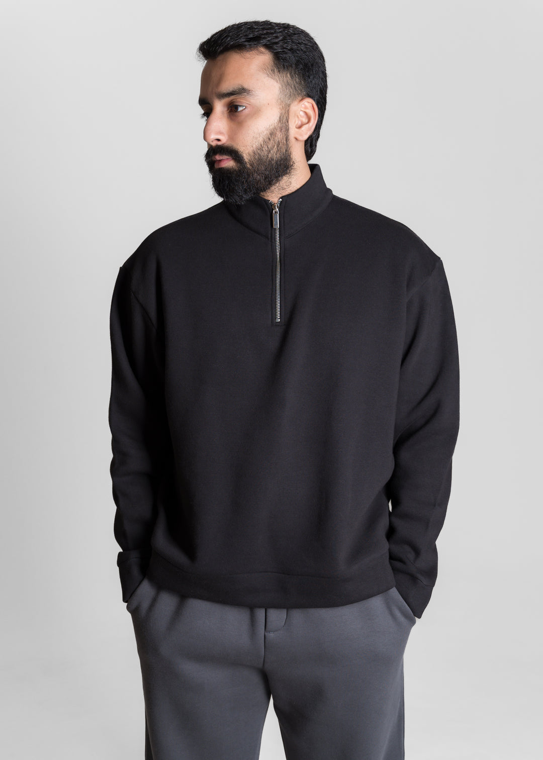 Step-Out Half-Zip Sweatshirt — Black