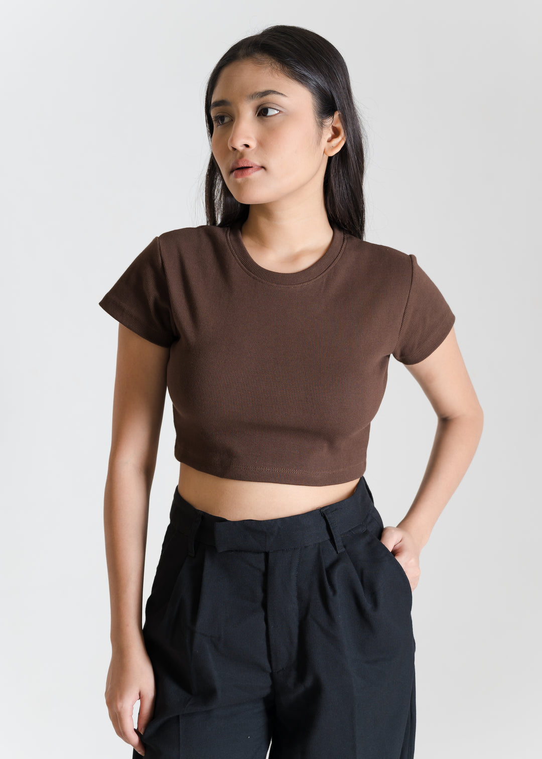 Ribbed All-Day Crop Top — Brown