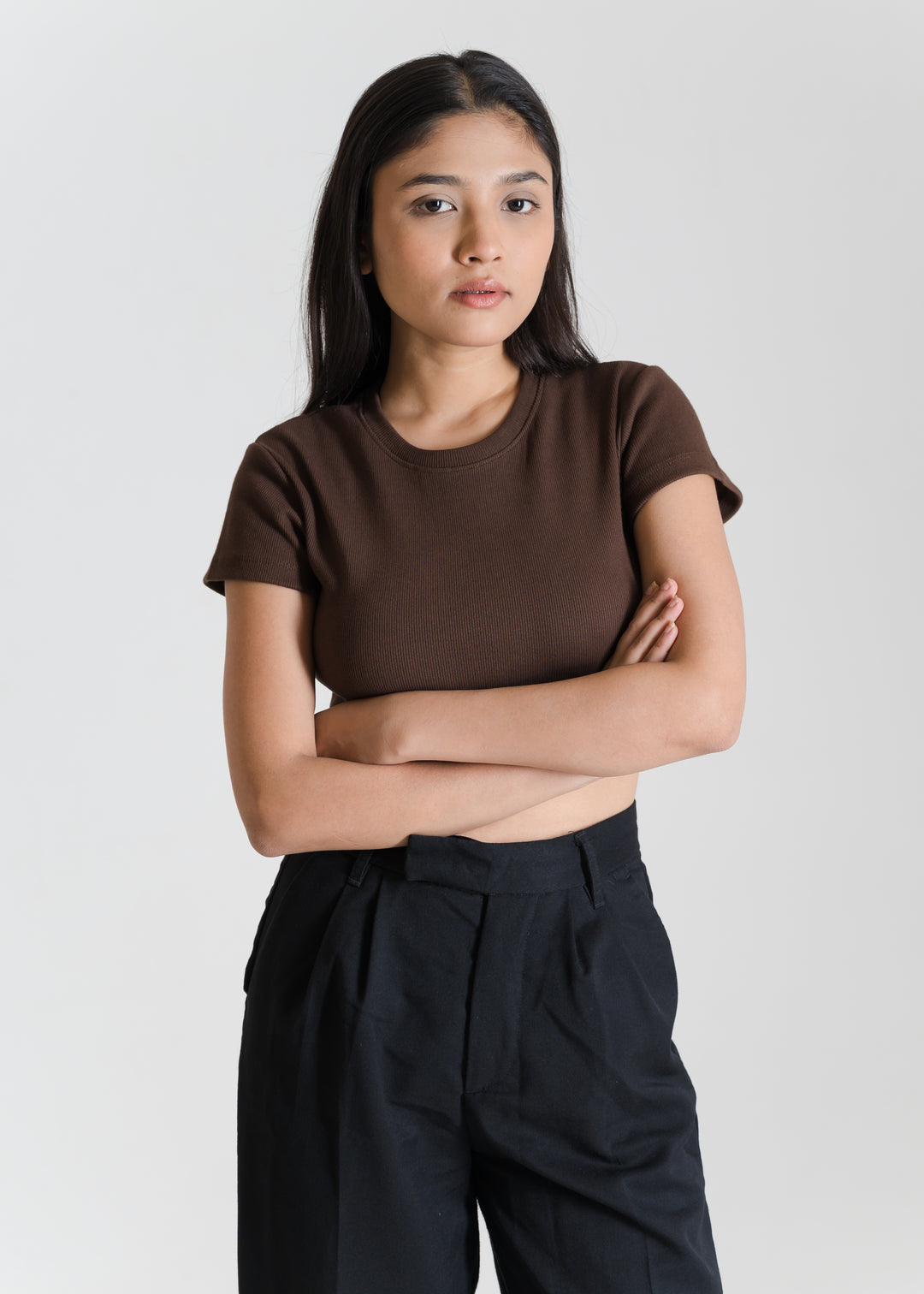 Ribbed All-Day Crop Top — Brown