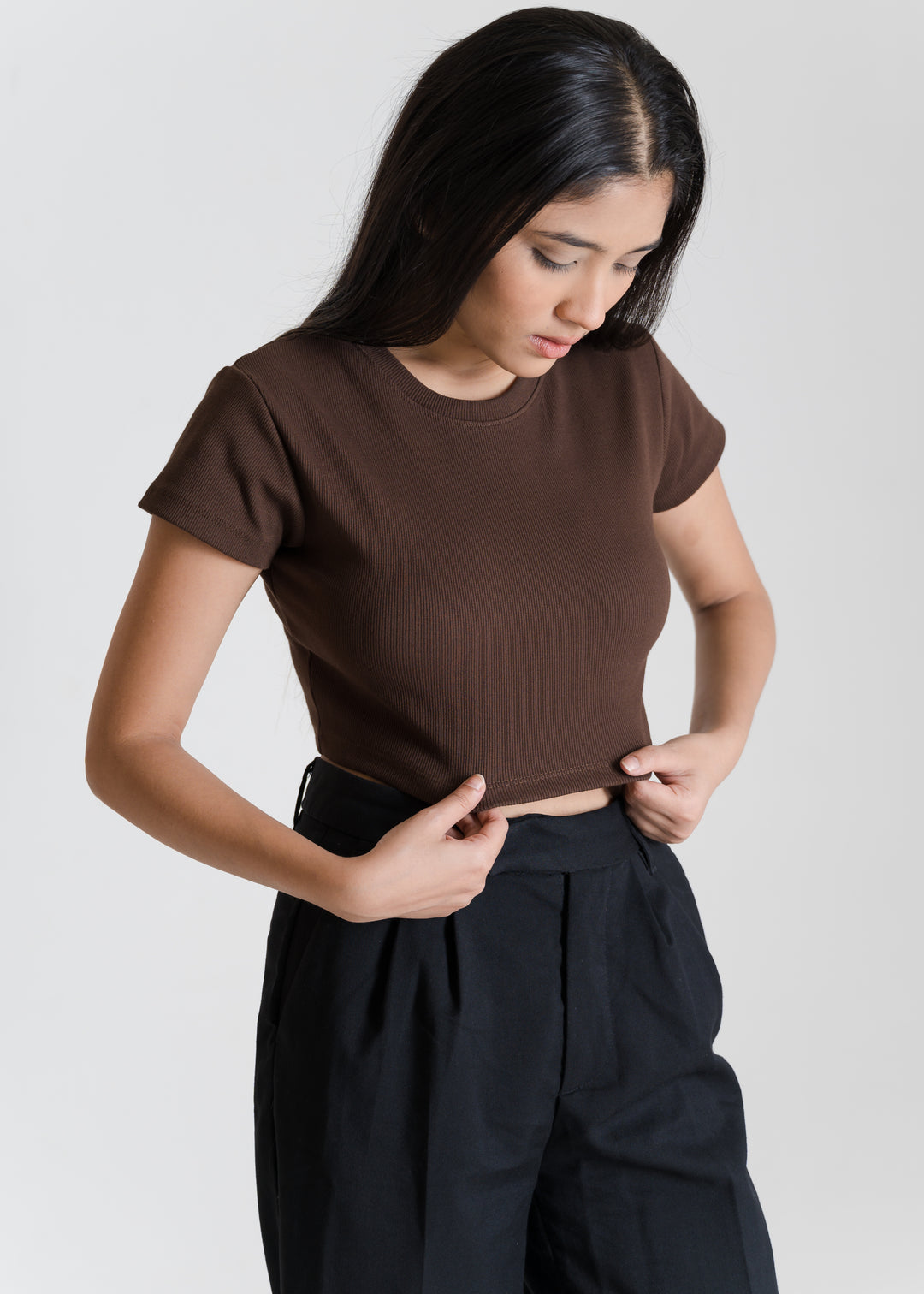 Ribbed All-Day Crop Top — Brown