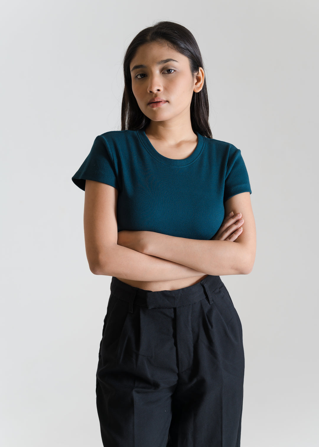 Ribbed All-Day Crop Top — Deep Teal