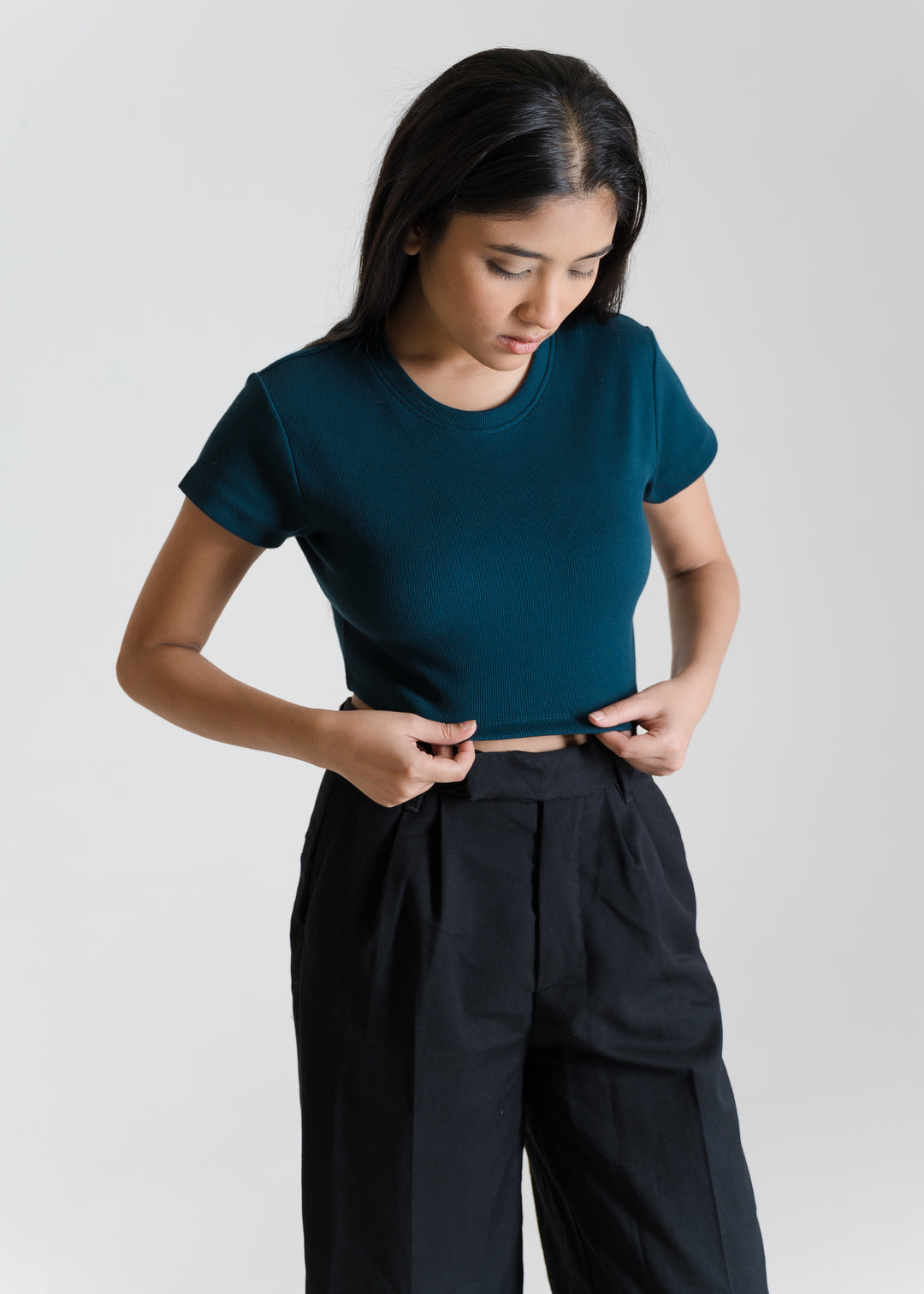 Ribbed All-Day Crop Top — Deep Teal