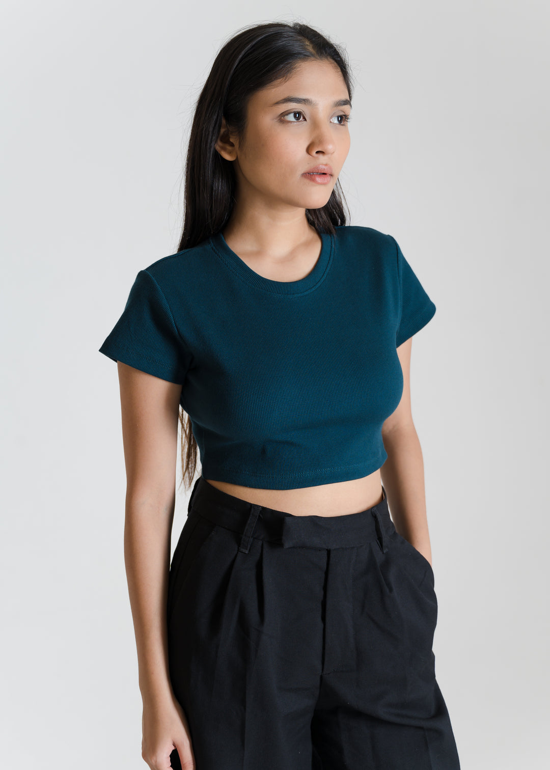 Ribbed All-Day Crop Top — Deep Teal