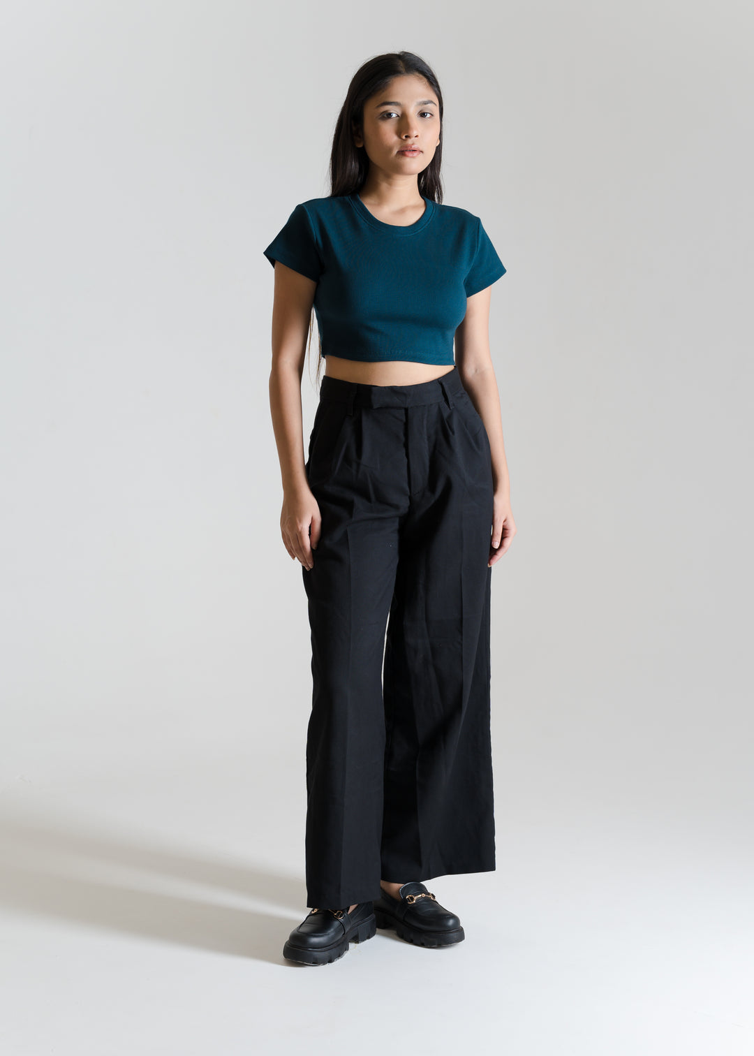 Ribbed All-Day Crop Top — Deep Teal