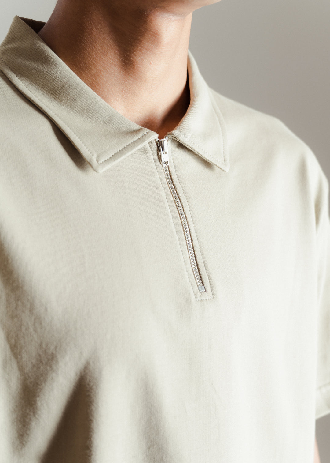 Heavy Relaxed Half Zip Polo — Light Khaki