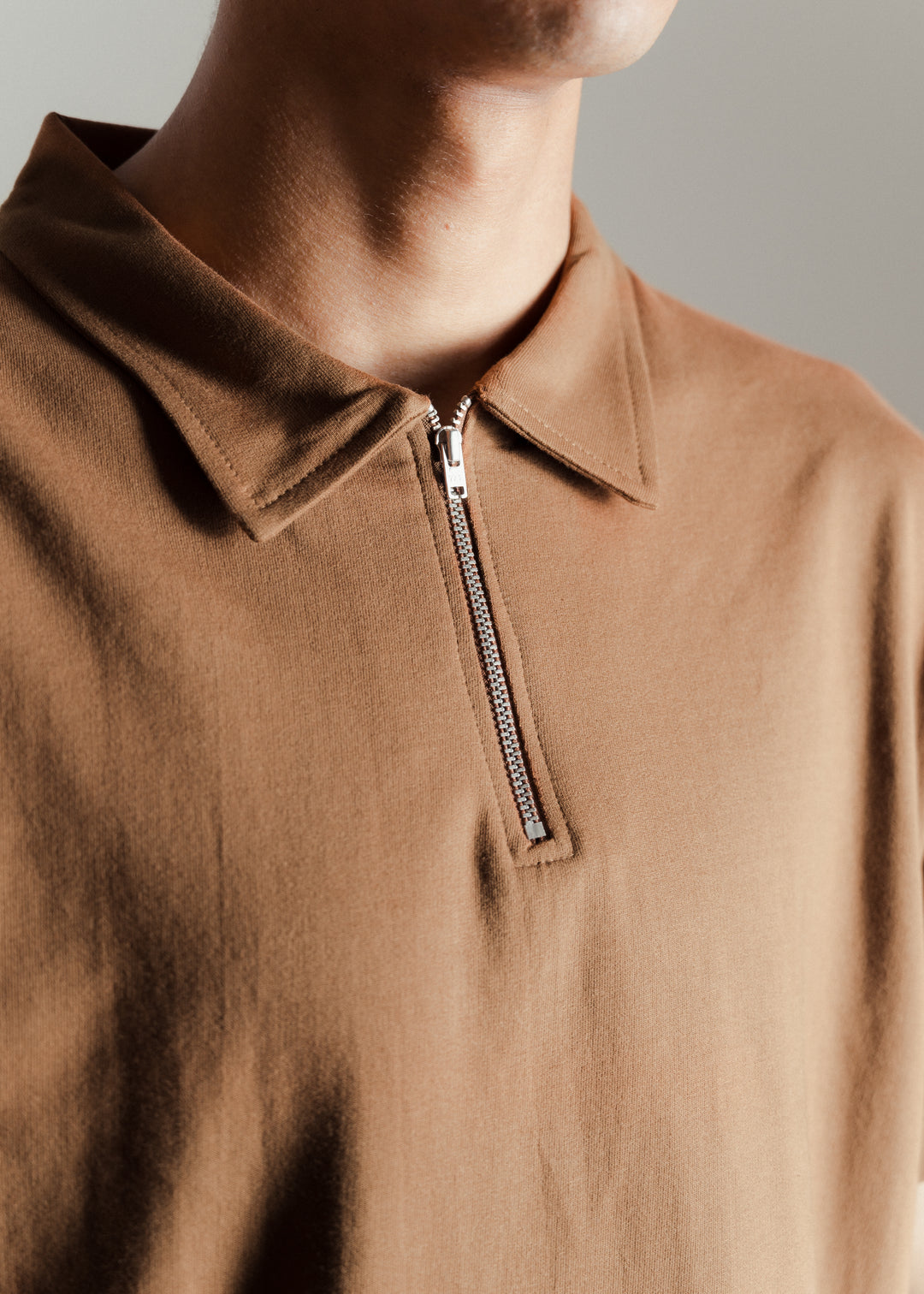 Heavy Relaxed Half Zip Polo — Brown