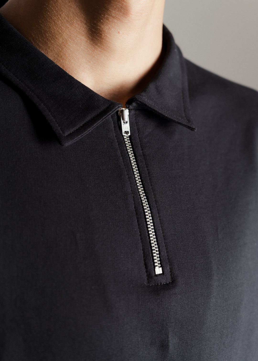 Heavy Relaxed Half Zip Polo — Black