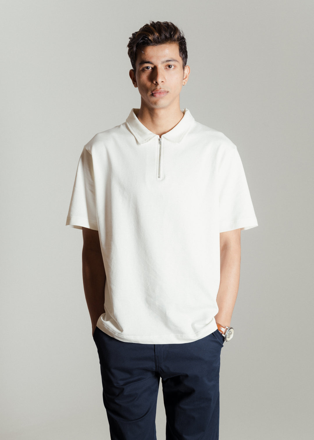 Heavy Relaxed Half Zip Polo — Off White