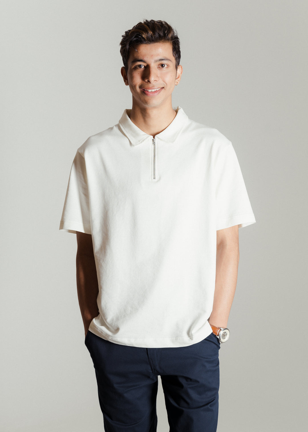 Heavy Relaxed Half Zip Polo — Off White