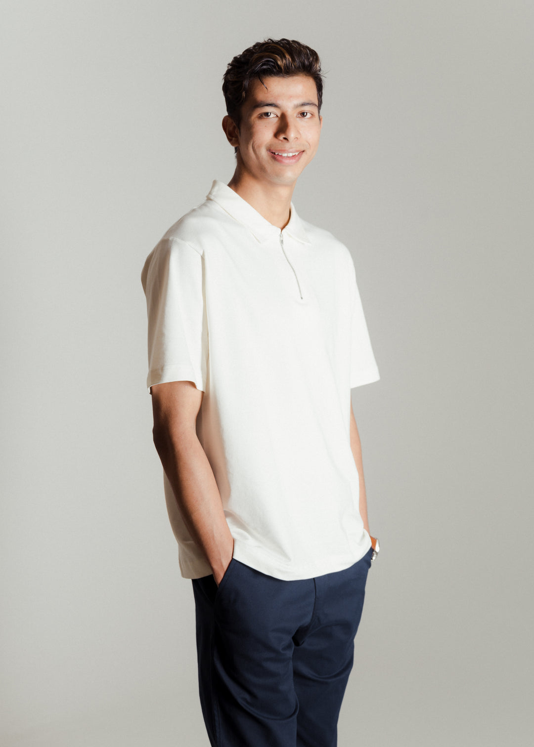 Heavy Relaxed Half Zip Polo — Off White