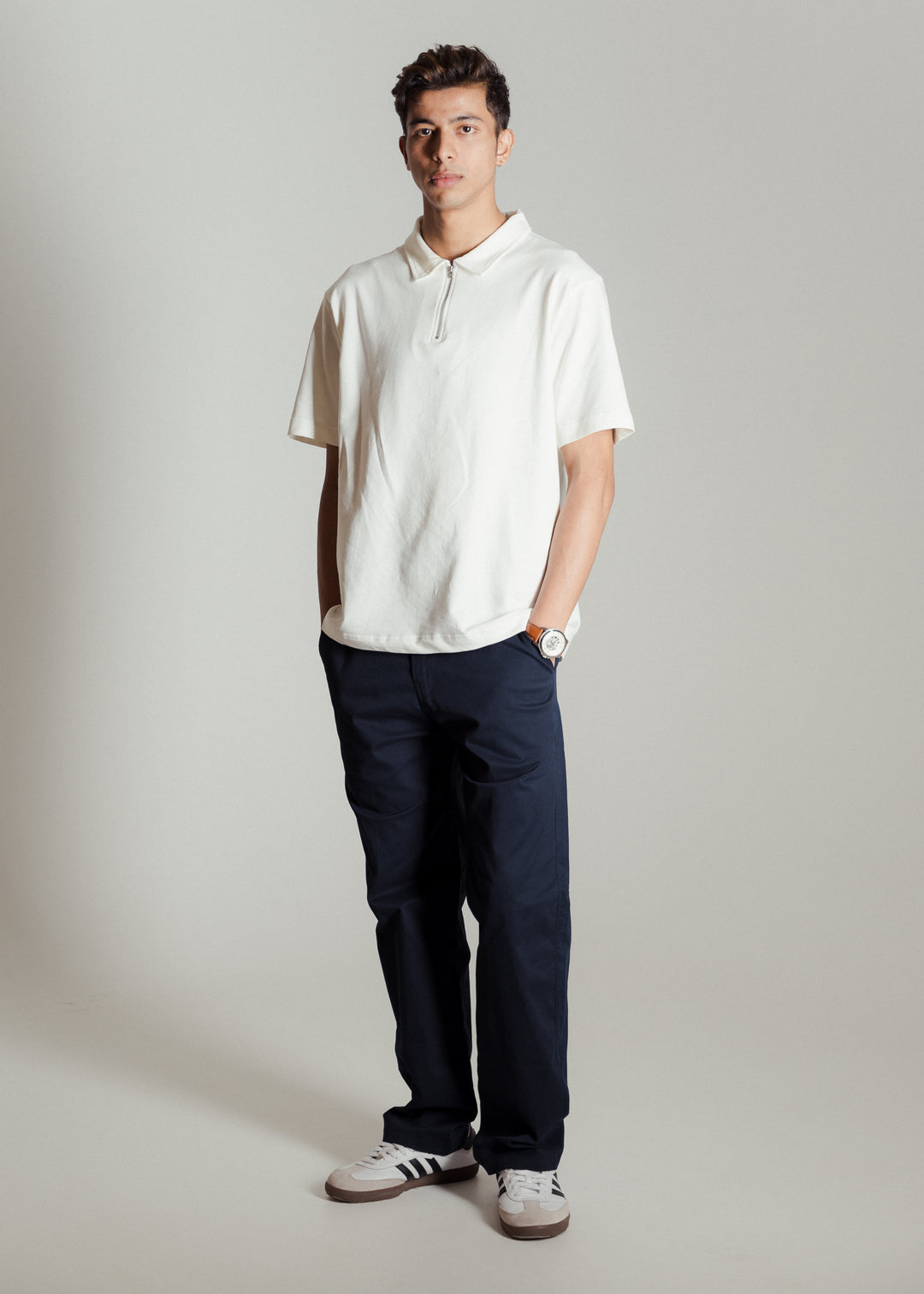 Heavy Relaxed Half Zip Polo — Off White