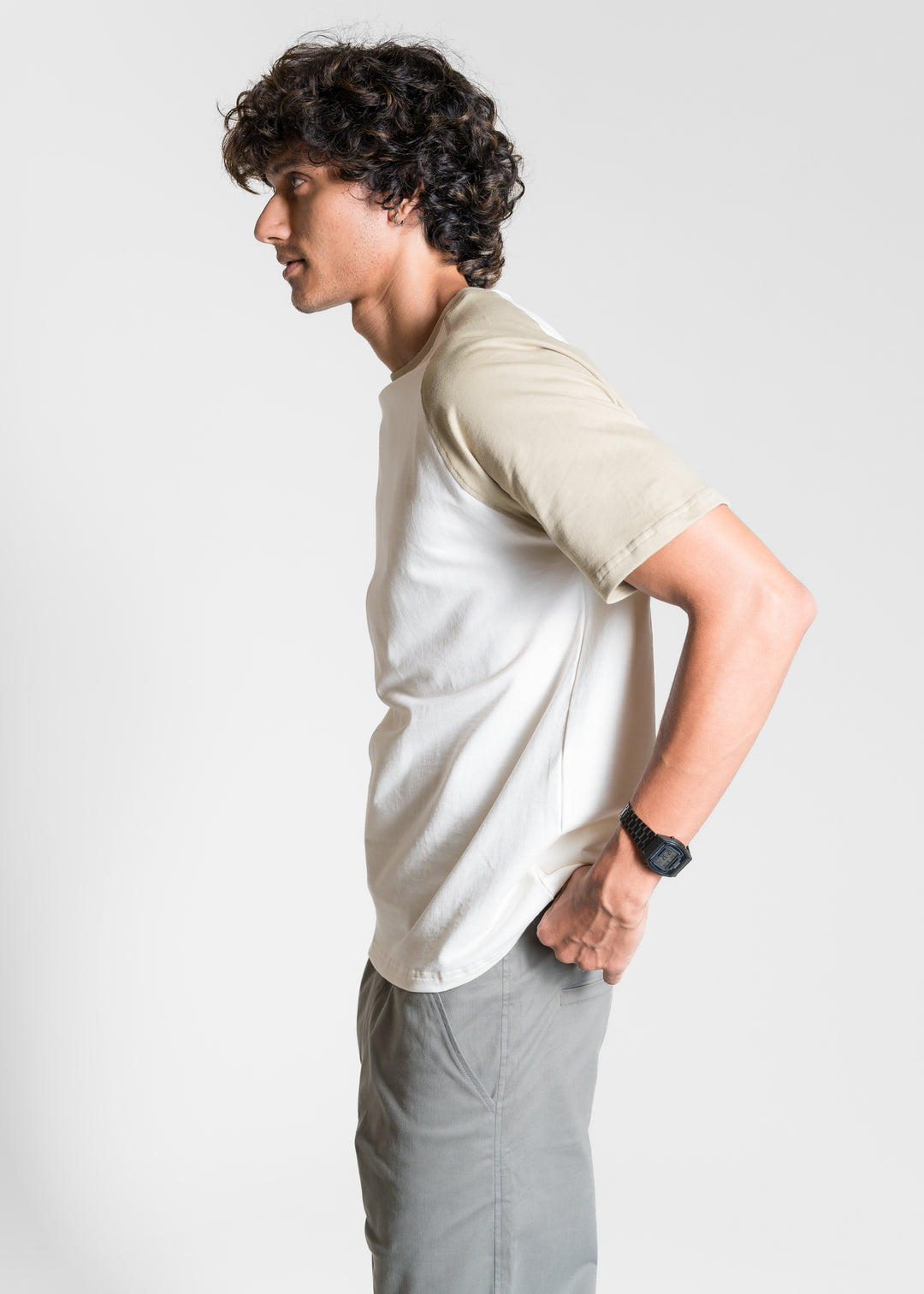 Heavy Relaxed Raglan T-shirt — Khaki & White