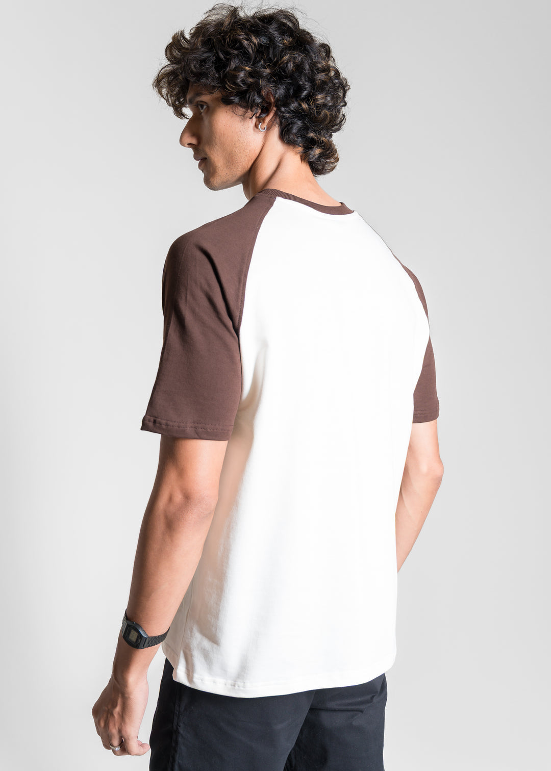 Heavy Relaxed Raglan T-shirt — Dark Brown & White