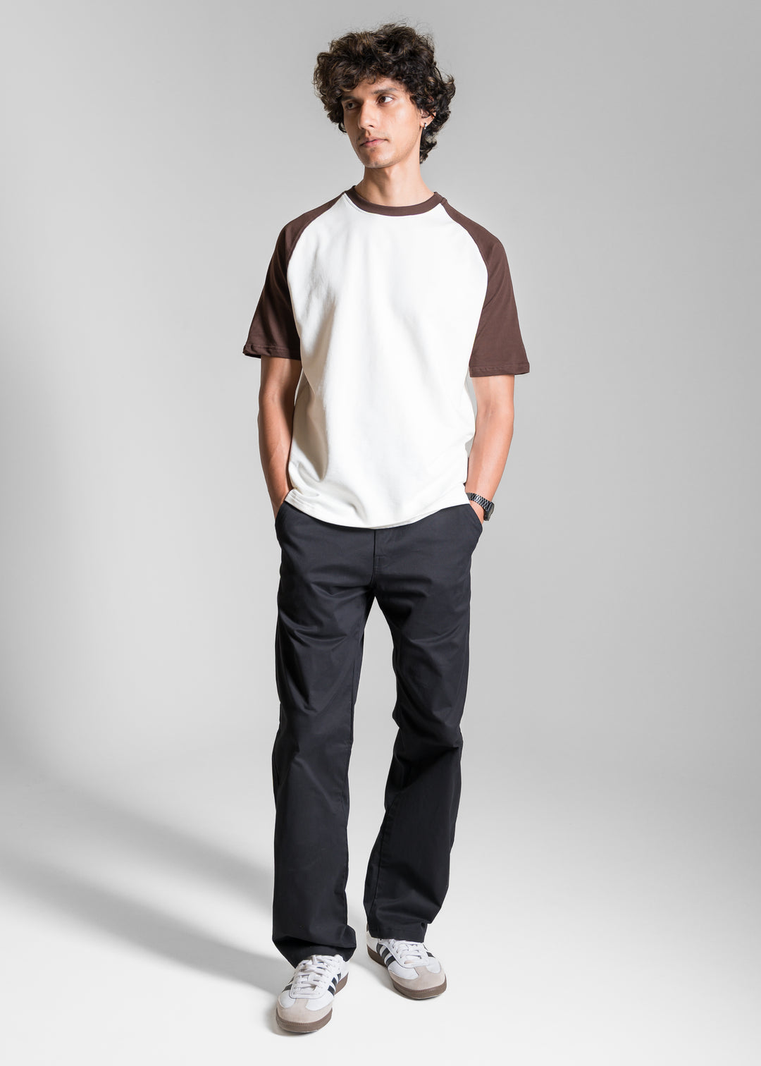 Heavy Relaxed Raglan T-shirt — Dark Brown & White