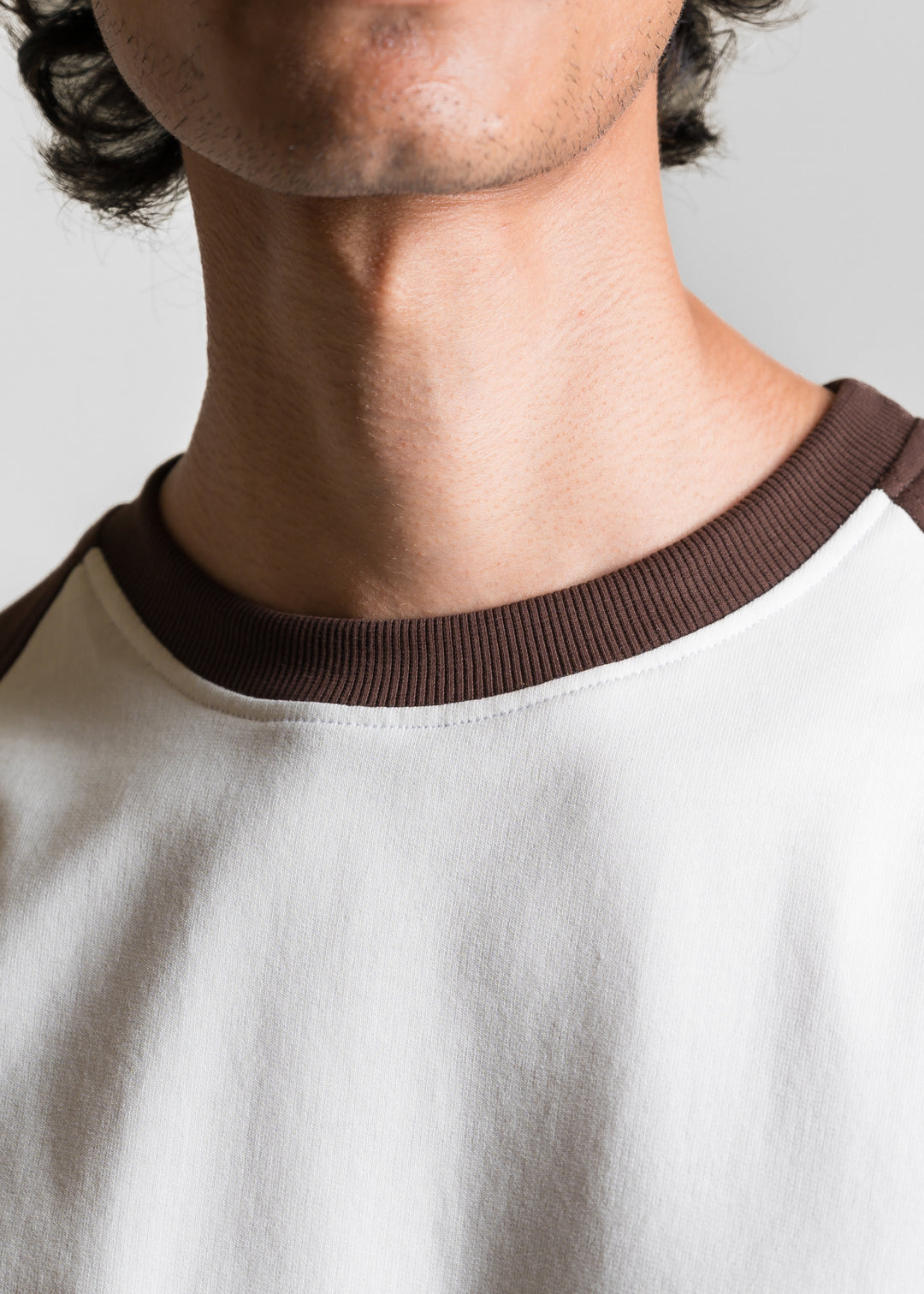 Heavy Relaxed Raglan T-shirt — Dark Brown & White