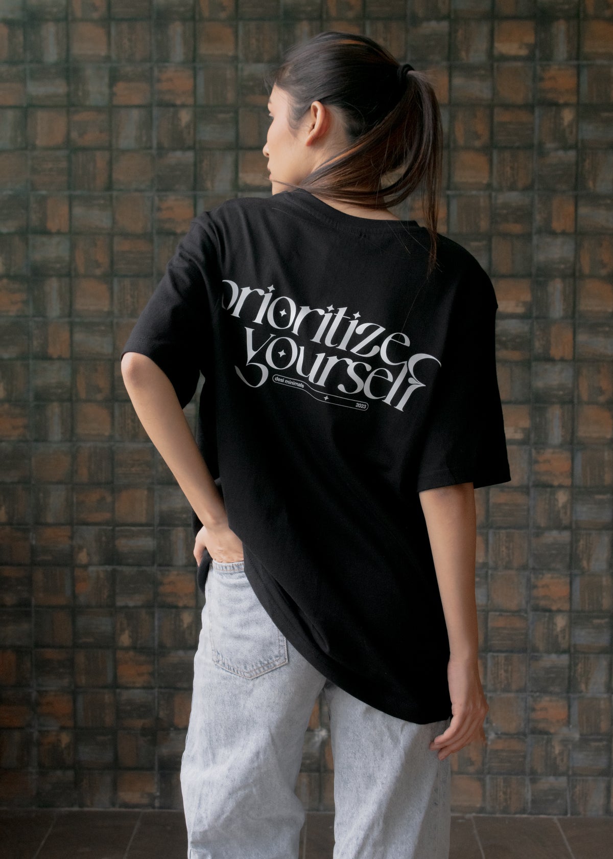 Prioritize Yourself — Black T-Shirt – Desi Minimals