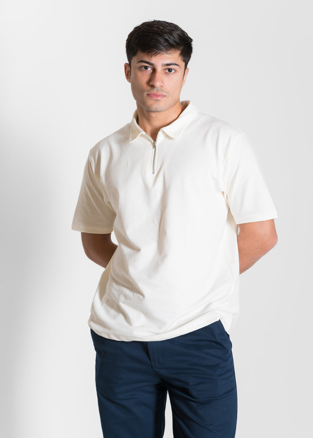 Heavy Relaxed Half Zip Polo — Off White