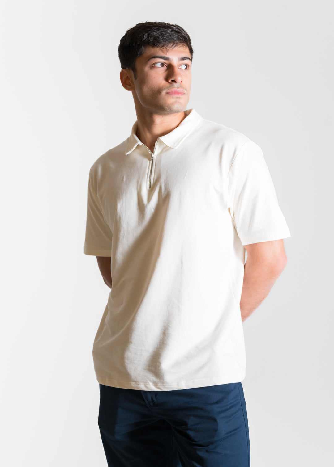 Heavy Relaxed Half Zip Polo — Off White