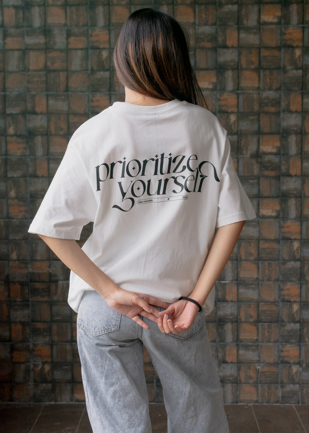 Prioritize Yourself — Off-White T-Shirt – Desi Minimals