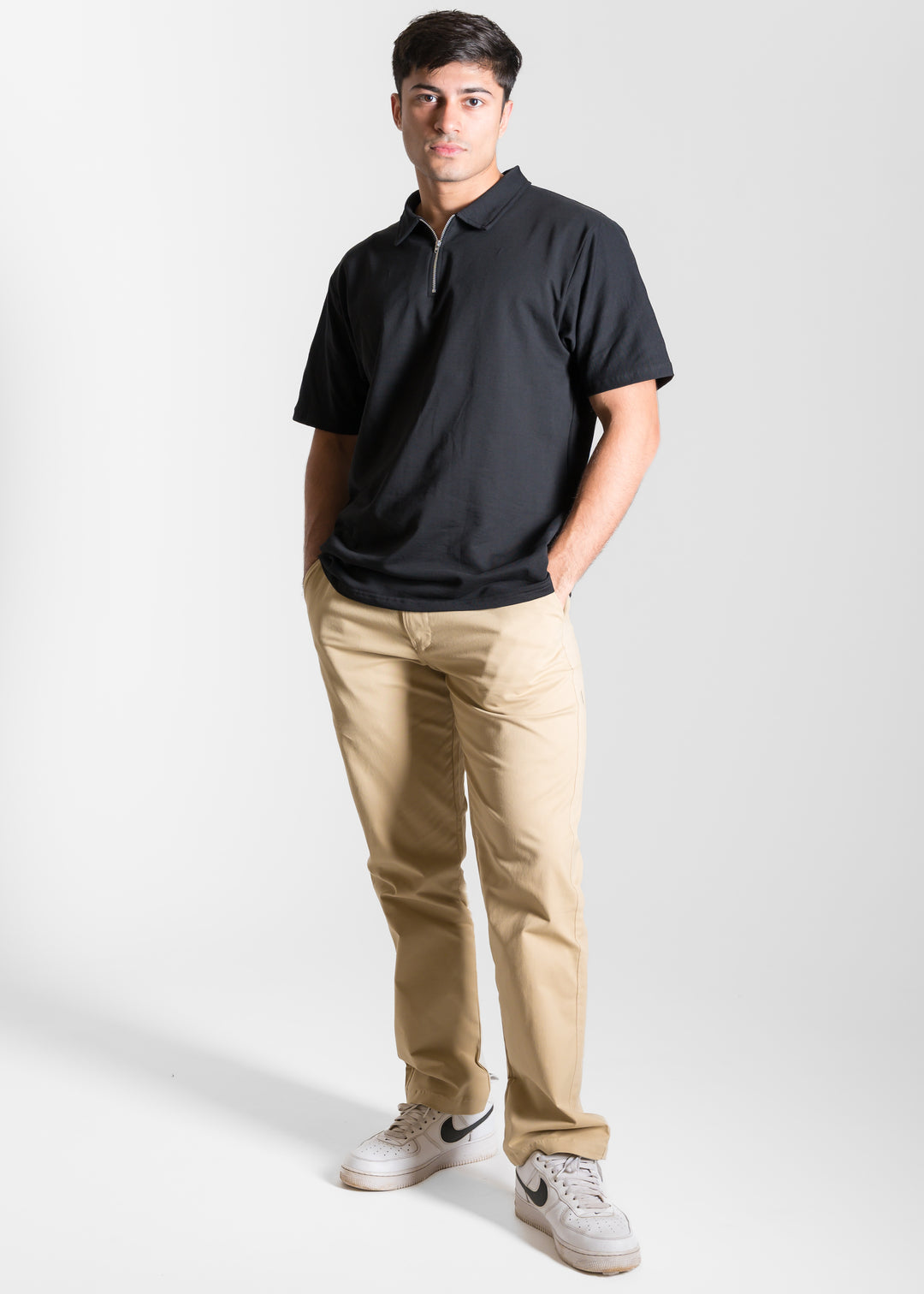 Heavy Relaxed Half Zip Polo — Black