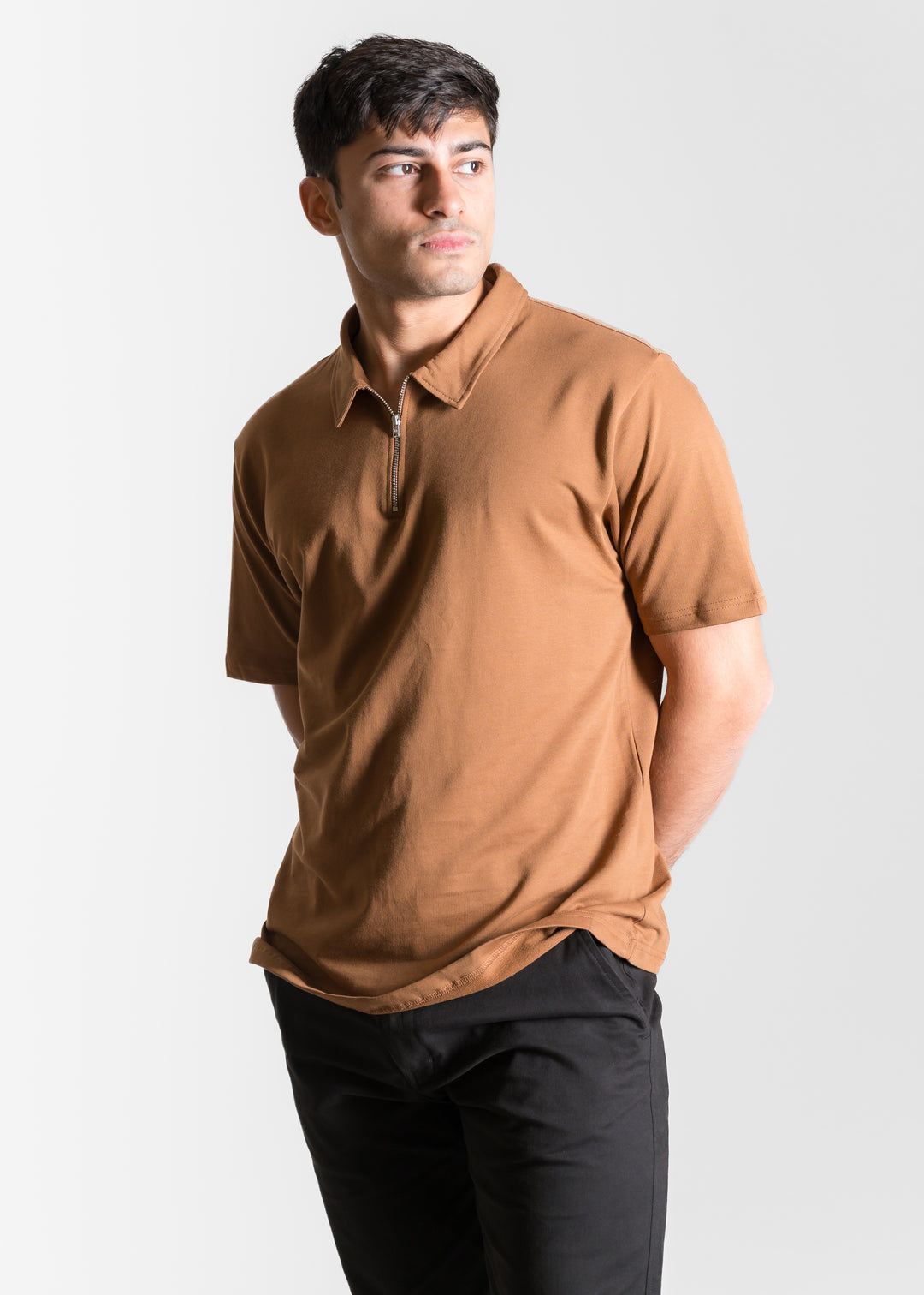 Heavy Relaxed Half Zip Polo — Brown