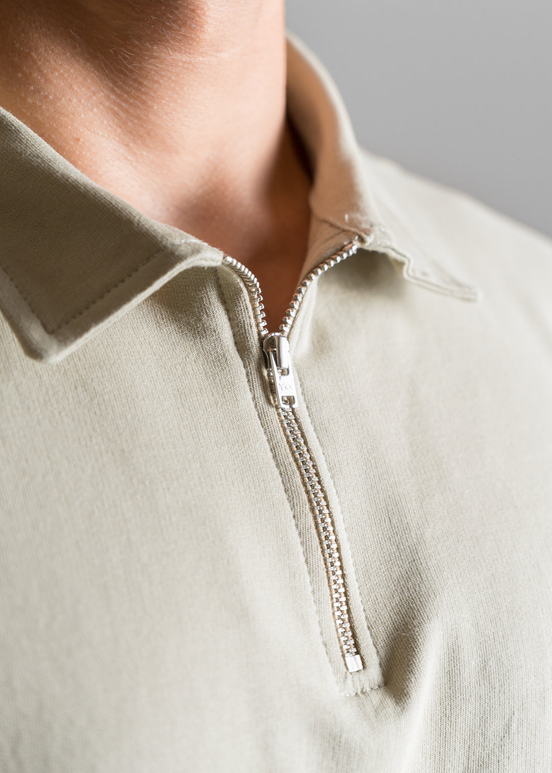 Heavy Relaxed Half Zip Polo — Light Khaki