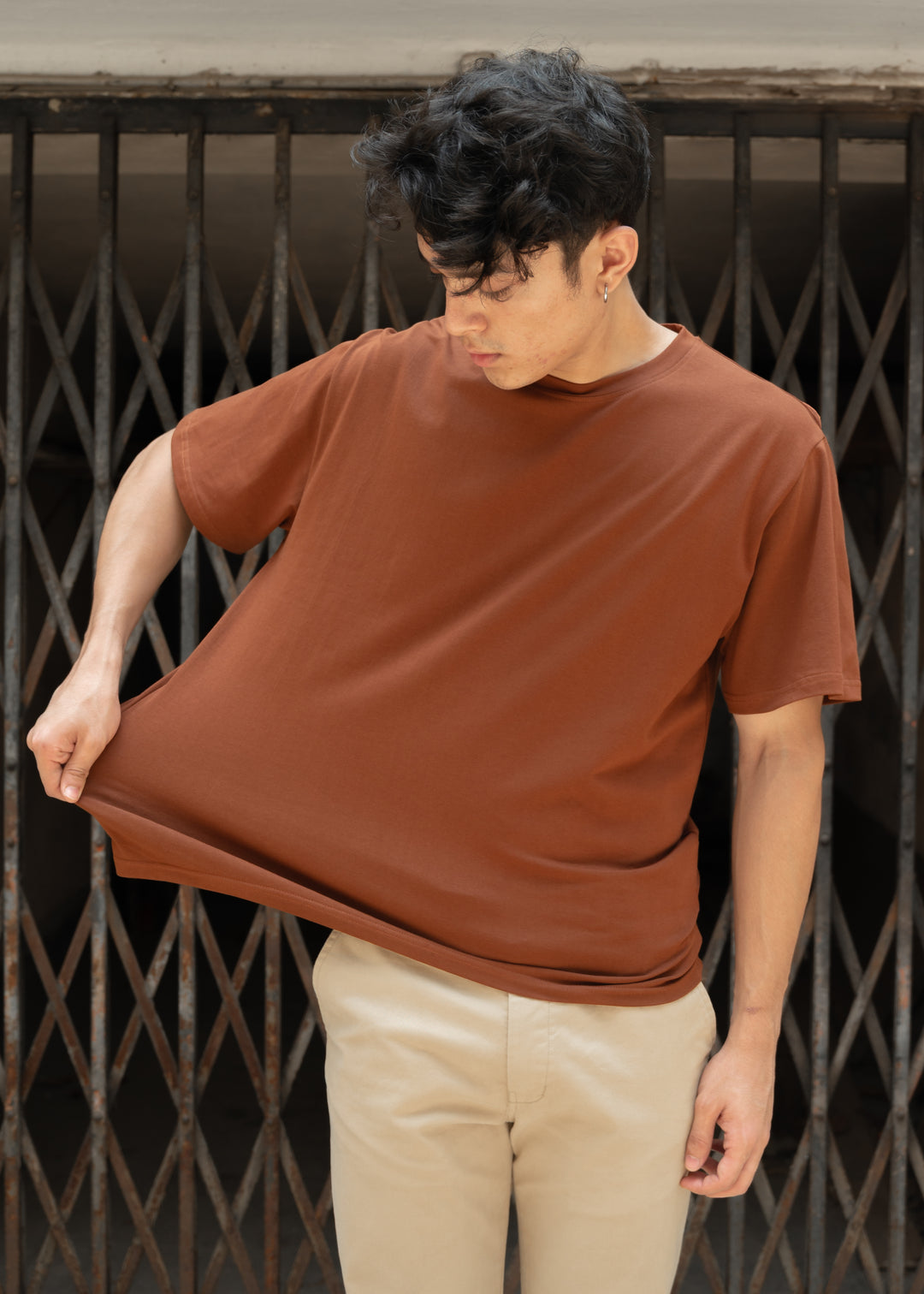 Stretch Box-Fit T-shirt — Brick Brown