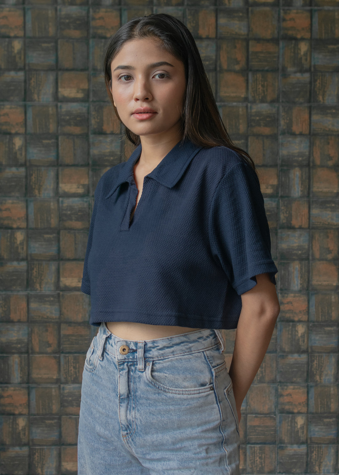 Deep Water — Cropped Waffled Polo
